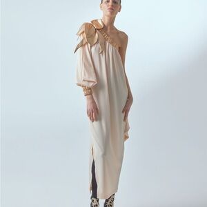 Julia Allert One-Sleeve Long Dress Rib Knit Peach Rose Gold